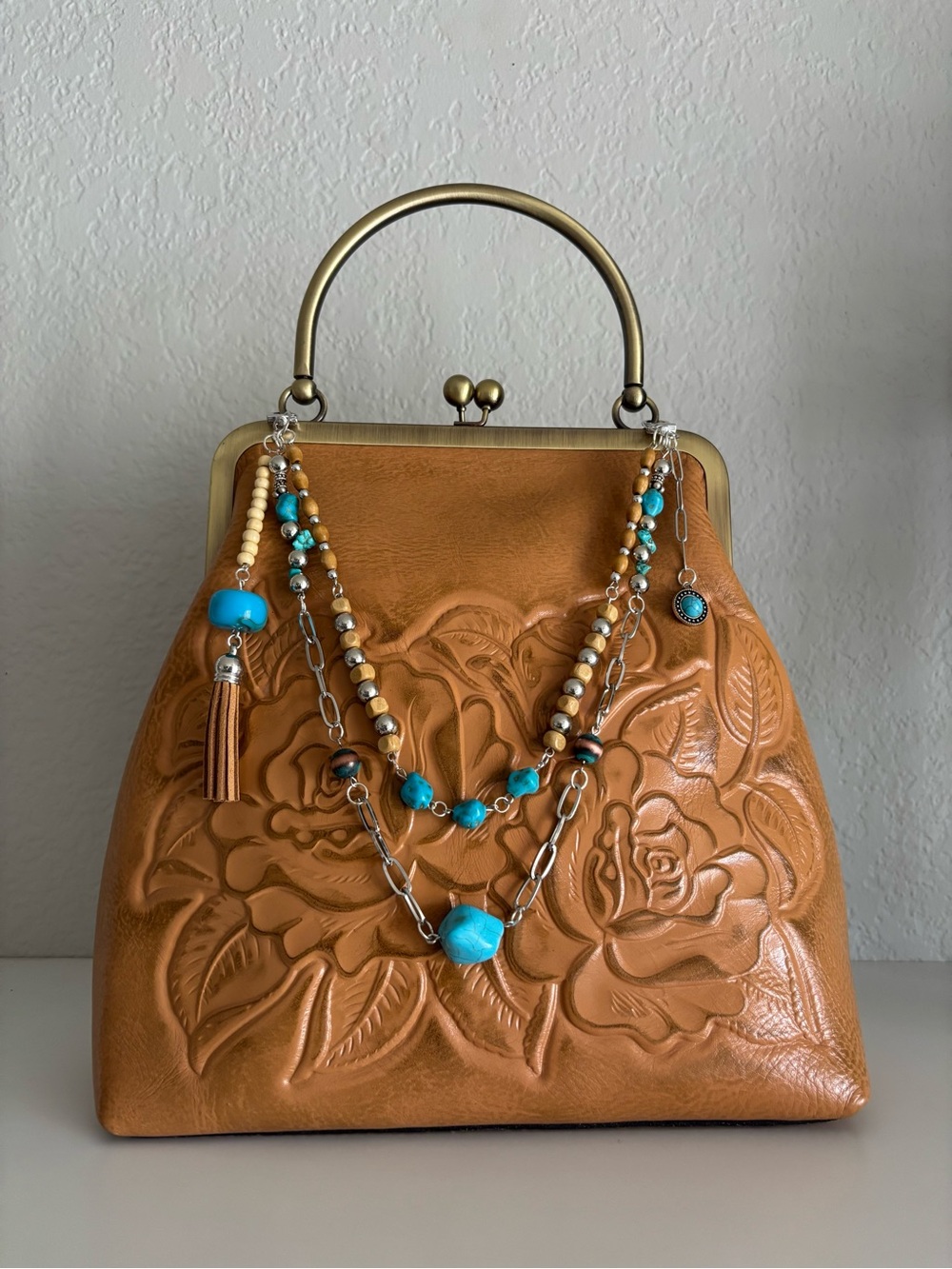 Western Turquoise Bag Chain Charm | Boho Beaded Purse Accessory